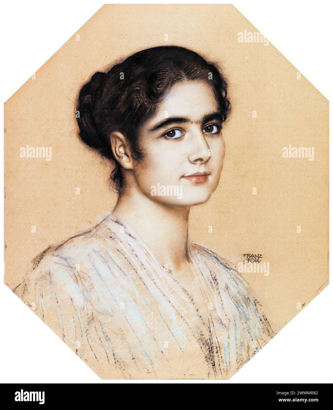 The artist’s daughter Mary Stuck (1896-1961), portrait drawing in pastel on board by Franz von Stuck, 1912 Stock Photo
