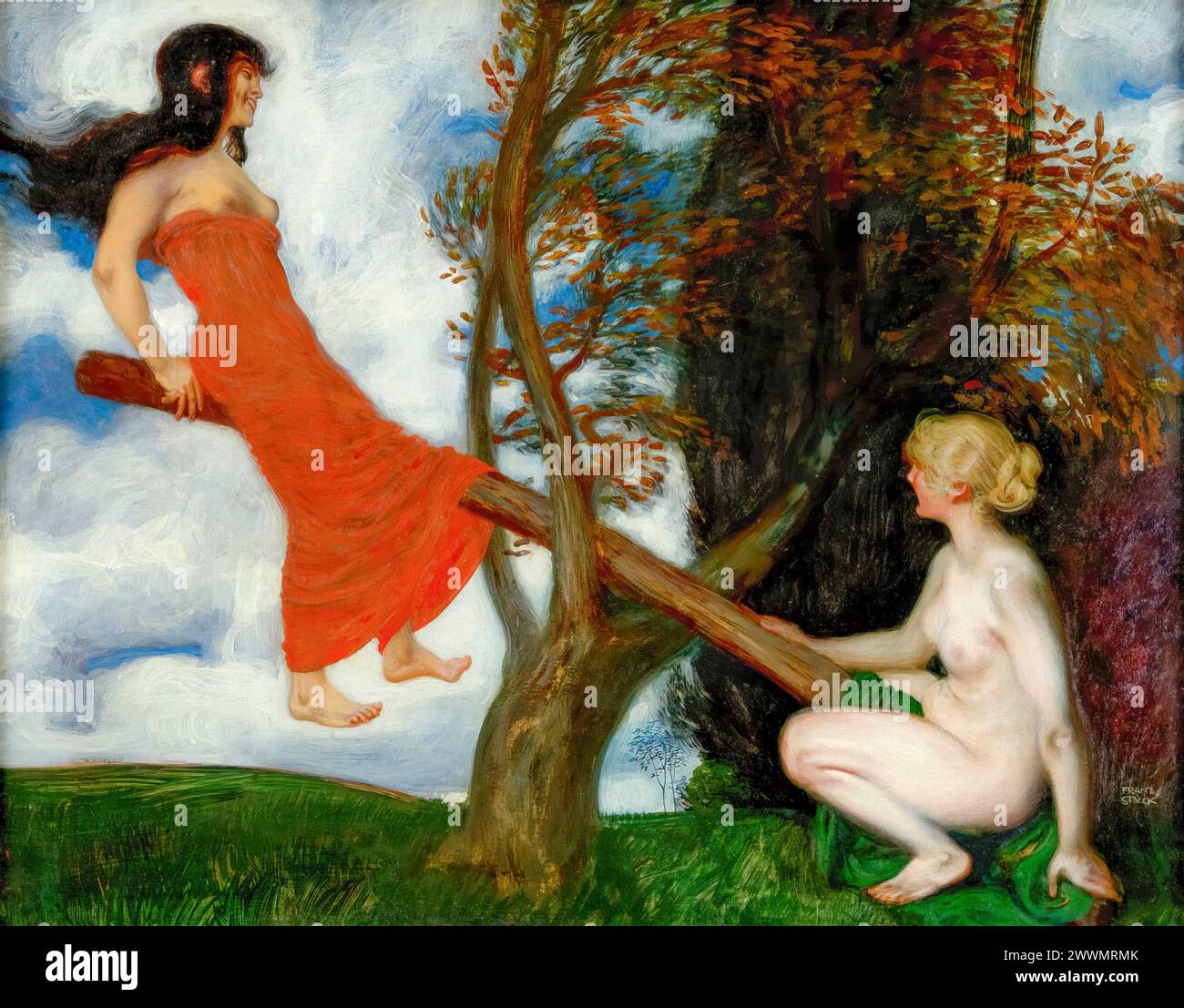 Franz von Stuck painting, The Seesaw, syntonos colors on canvas, 1898 Stock Photo