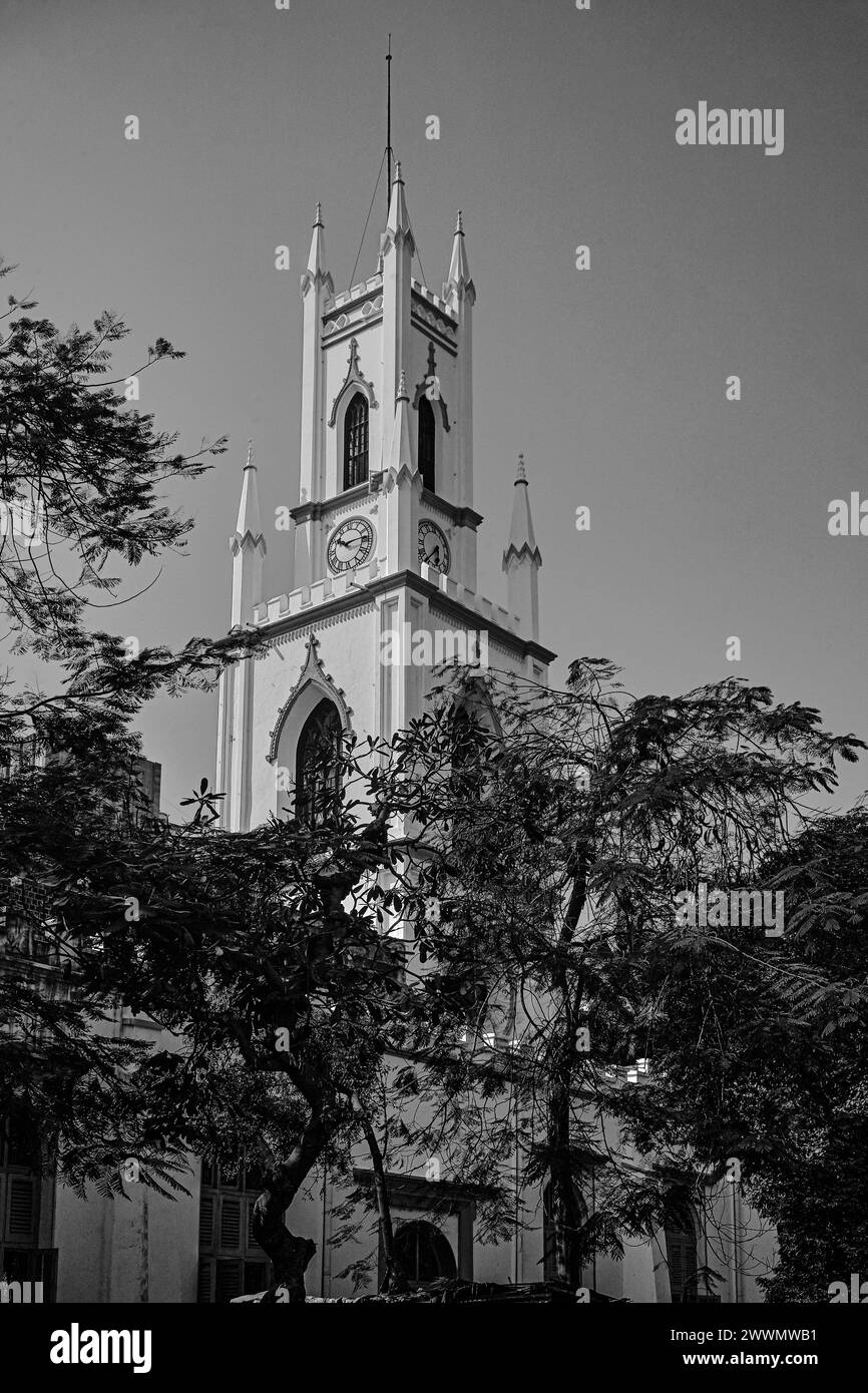 02 04 2007 Vintage Old Black and White Photo of St. Thomas Cathedral,Horniman Circle, Kala Ghoda, Fort, Mumbai, Maharashtra-INDIA asia Stock Photo
