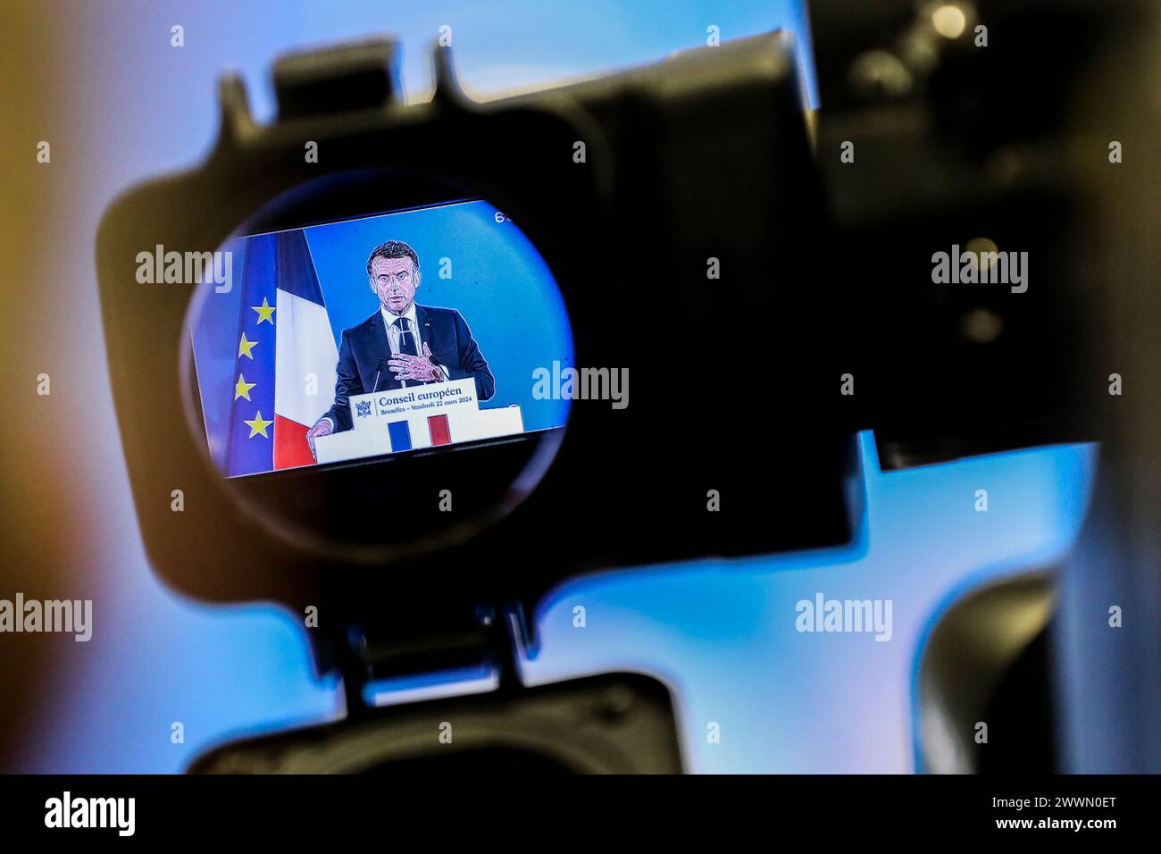Brussels, Belgium. 22nd Mar, 2024. Nicolas Landemard/Le Pictorium - European Summit March 2024 - 22/03/2024 - Belgium/Brussels/Brussels - Press conference by French President Emmanuel Macron at the end of the European summit. Credit: LE PICTORIUM/Alamy Live News Stock Photo