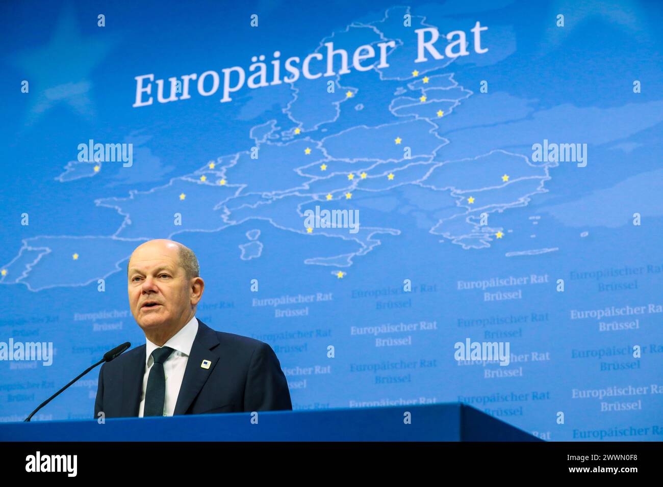 Brussels, Belgium. 22nd Mar, 2024. Nicolas Landemard/Le Pictorium - European Summit March 2024 - 22/03/2024 - Belgium/Brussels/Brussels - Press conference by Chancellor Olaf Scholz after the European summit. Credit: LE PICTORIUM/Alamy Live News Stock Photo