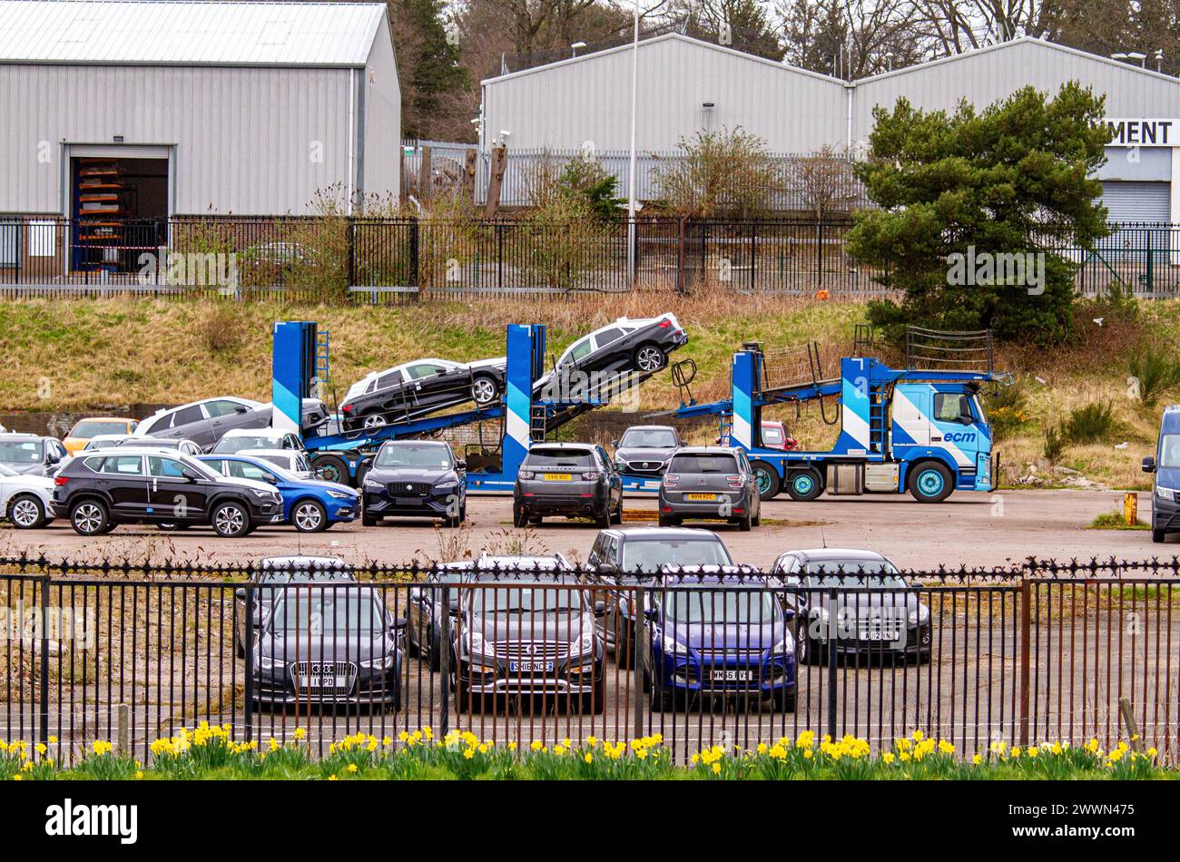 Dundee, Tayside, Scotland, UK. 25th Mar, 2024. UK Weather: Revving Up: Dundee city welcomes new Ford centre which is set to open its doors in the summer of 2024. A family-owned company is being built on a 10-acre plot of land on Baird Avenue, Kingsway West Dundee. As the new Ford Main Dealer in Dundee, they will have a full range of new Ford cars, including the All Electric Ford Mustang Mach-E, as well as over 100 used cars and commercial vehicles. Credit: Dundee Photographics/Alamy Live News Stock Photo