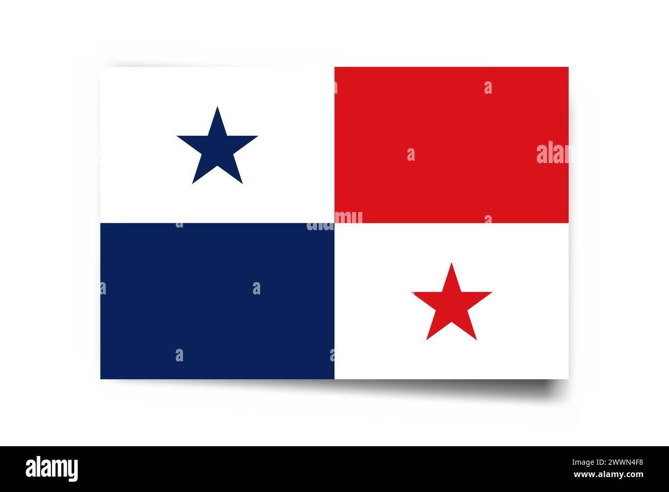 Panama flag - rectangle card with dropped shadow isolated on white background. Stock Vector