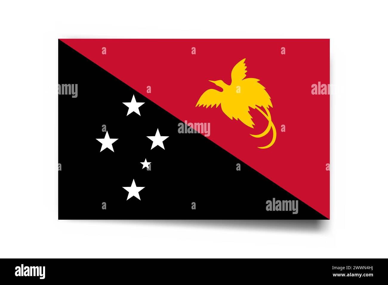 Papua New Guinea flag - rectangle card with dropped shadow isolated on white background Stock ...