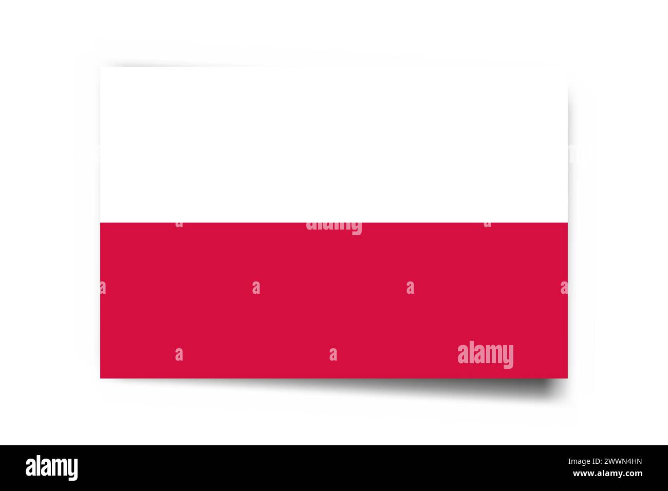 Poland flag - rectangle card with dropped shadow isolated on white background. Stock Vector