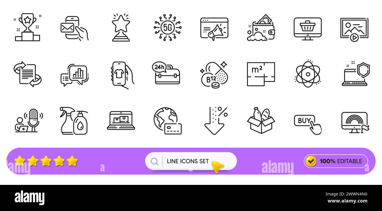 Floor plan, Computer security and Internet pay line icons for web app. Pictogram icon. Line icons. Vector Stock Vector