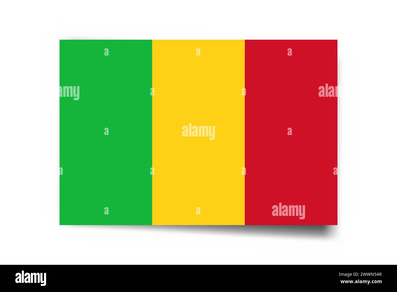 Mali flag - rectangle card with dropped shadow isolated on white background. Stock Vector