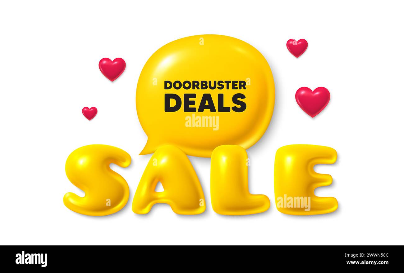 Sale text 3d banner with chat bubble. Doorbuster deals tag. Special