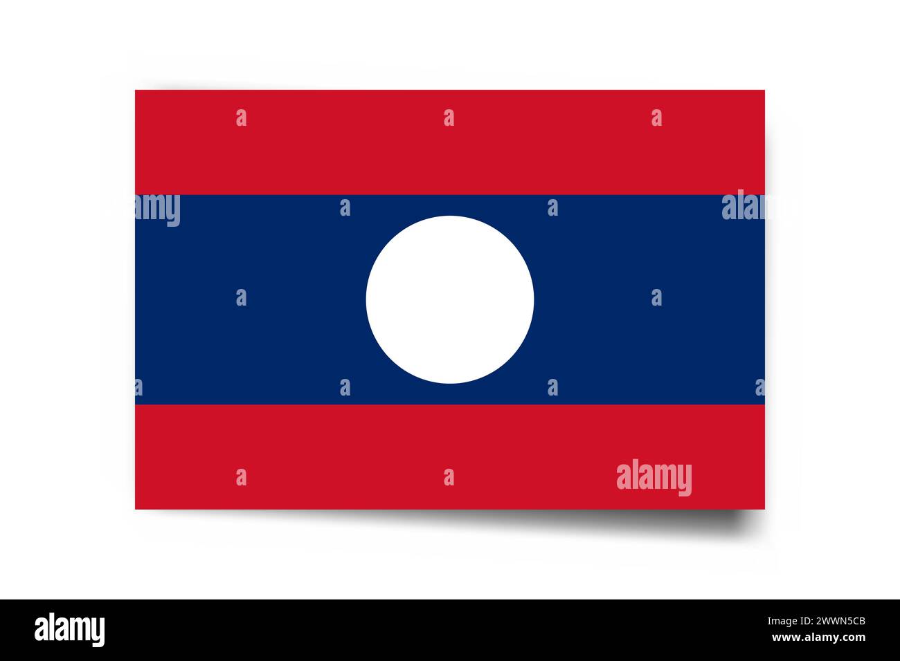 Laos flag - rectangle card with dropped shadow isolated on white background. Stock Vector