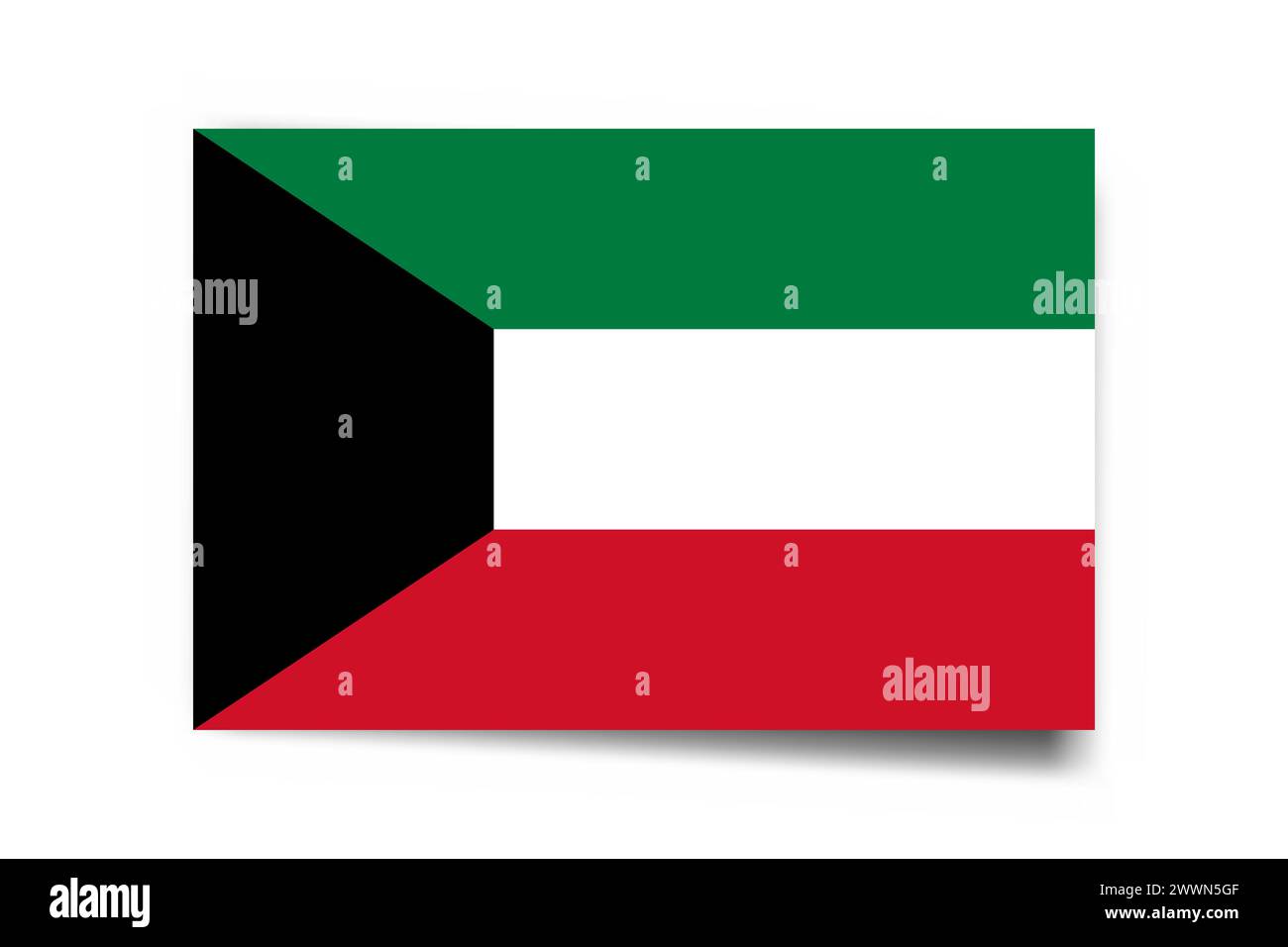 Kuwait flag - rectangle card with dropped shadow isolated on white background. Stock Vector
