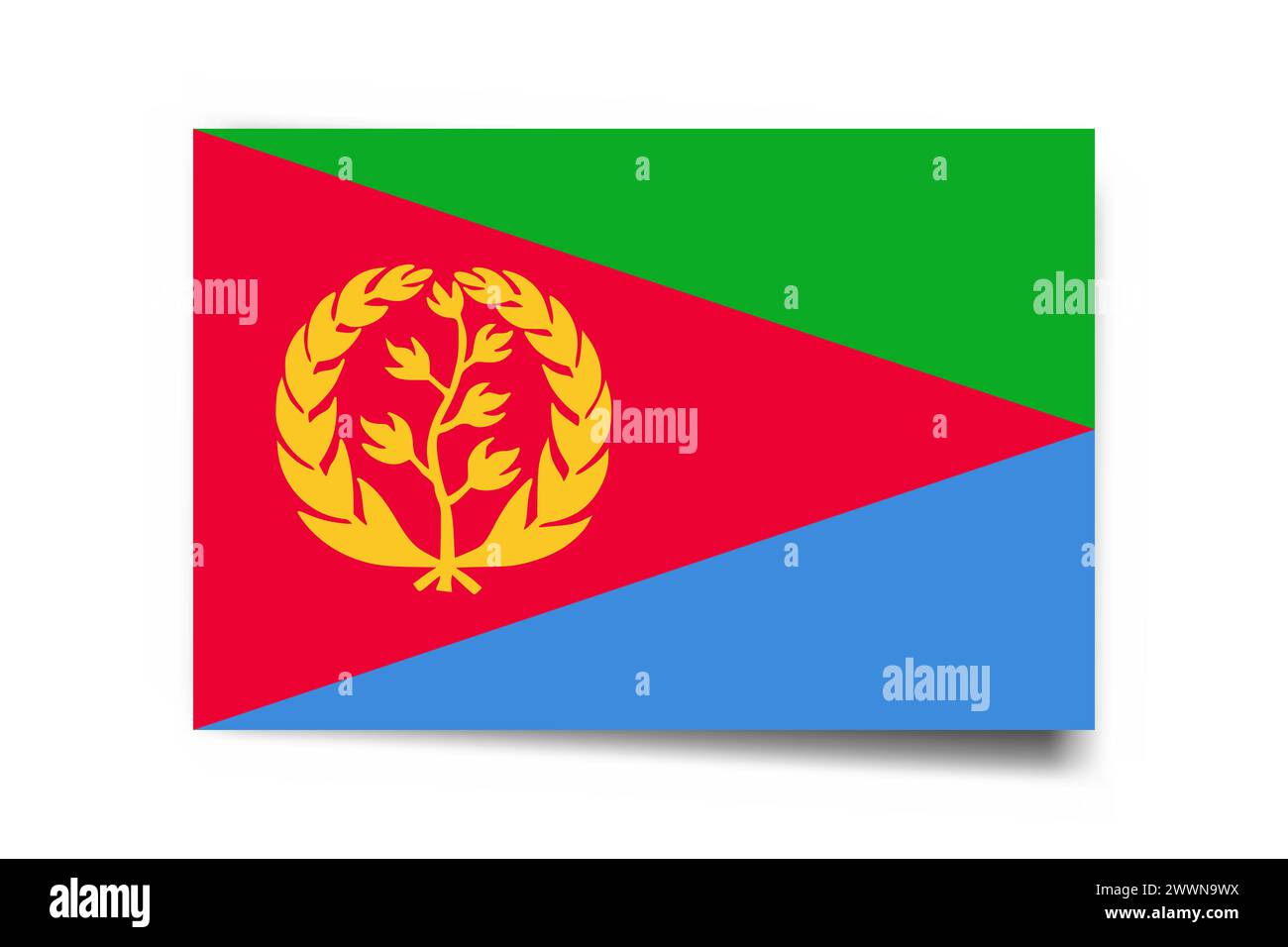 Eritrea flag - rectangle card with dropped shadow isolated on white background. Stock Vector
