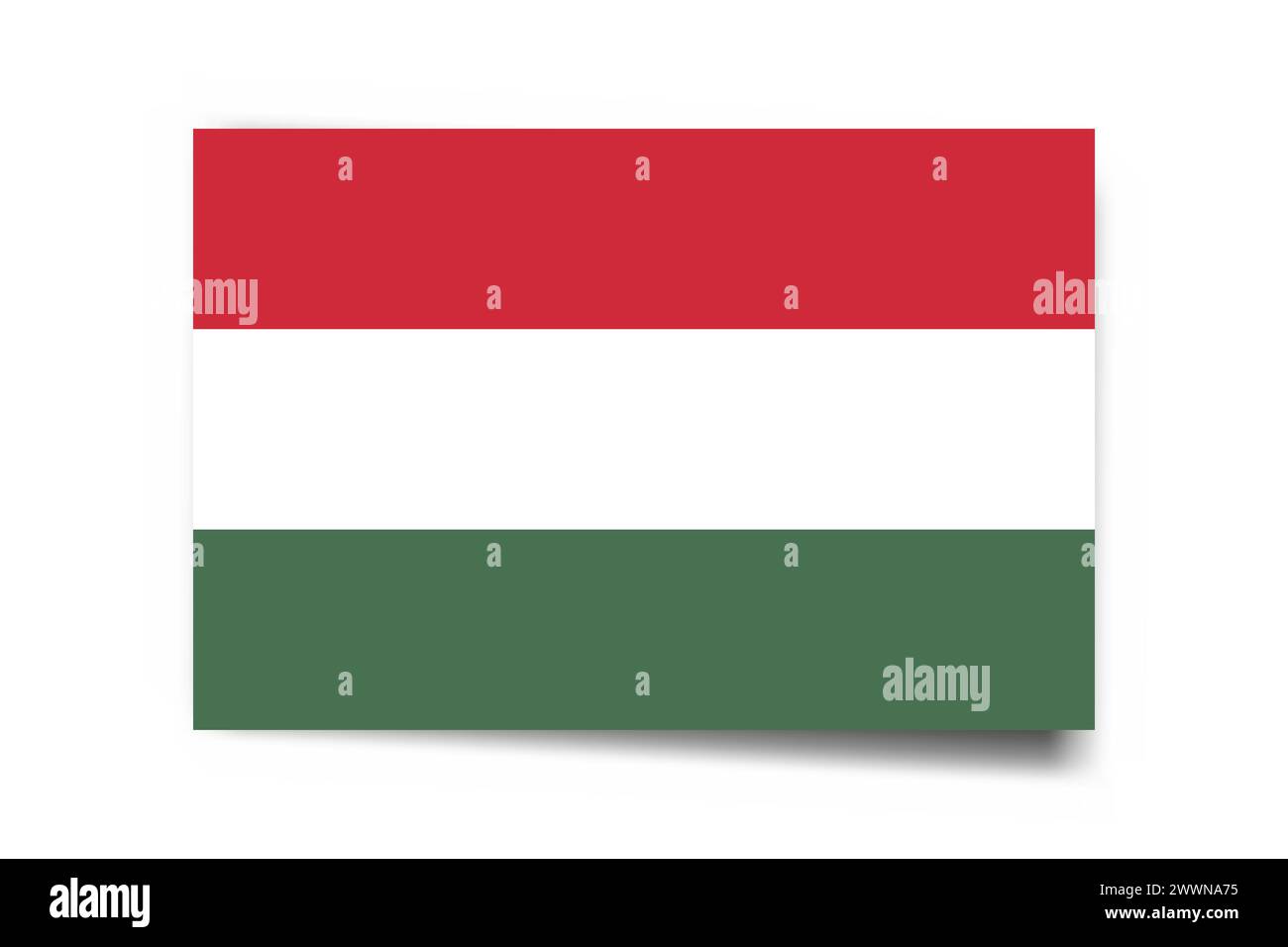 Hungary flag - rectangle card with dropped shadow isolated on white background. Stock Vector