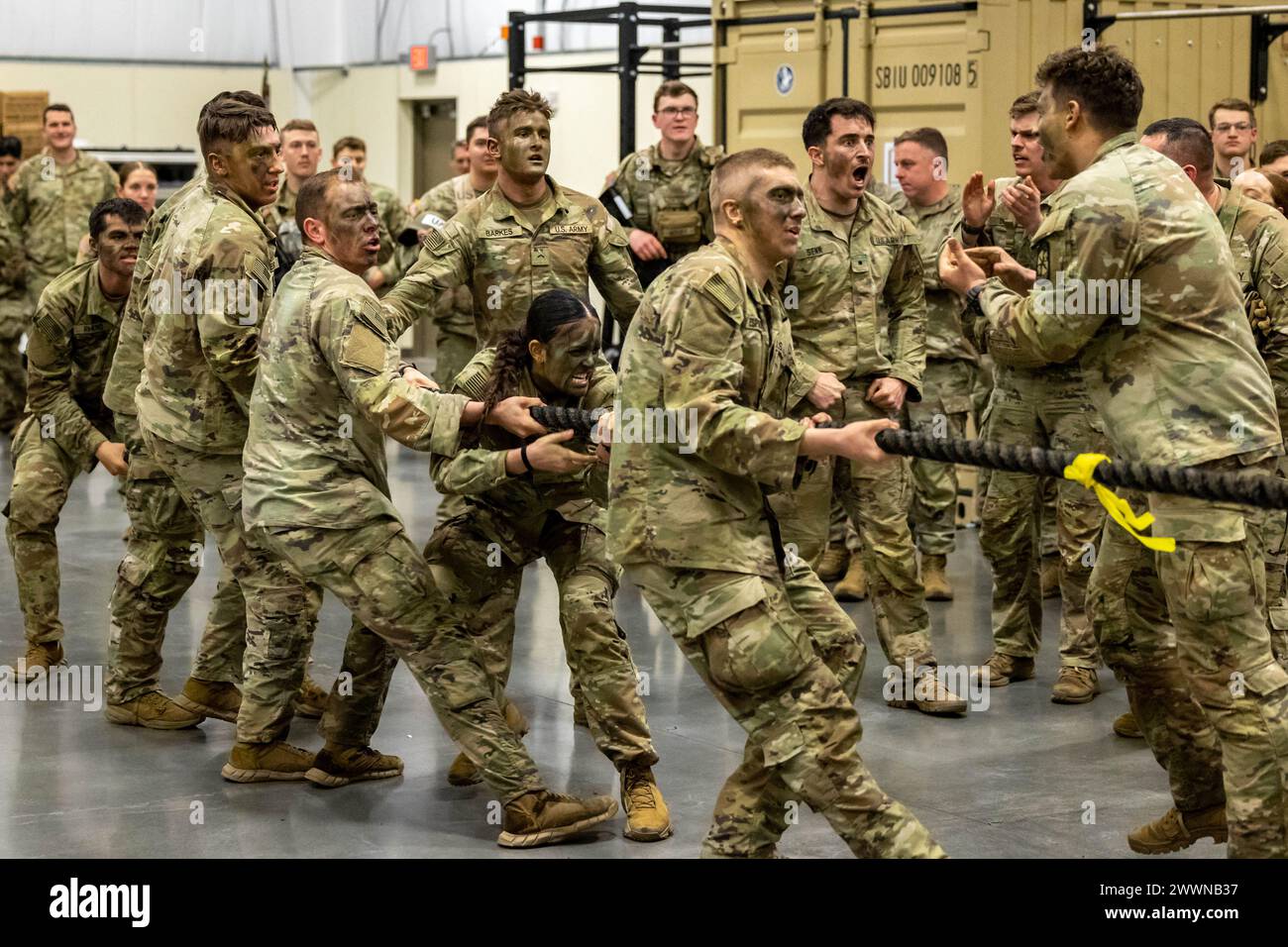 Emotions runs high as Army ROTC Cadets from Oregon State University compete in the Tug of War event on February 10 at Joint Base Lewis-McChord, Wa. The tug of war event was the final event of the challenge and helped determine the winner of 8TH Brigade’s Army ROTC Task Force North Ranger Challenge held February 9-10. The winners of 8th Brigade’s Task Force North and South Ranger Challenges will go on to represent the 8th Brigade “Vikings” at the Sandhurst Military Skills Competition held at the United States Military Academy in April. | U.S. Army Stock Photo