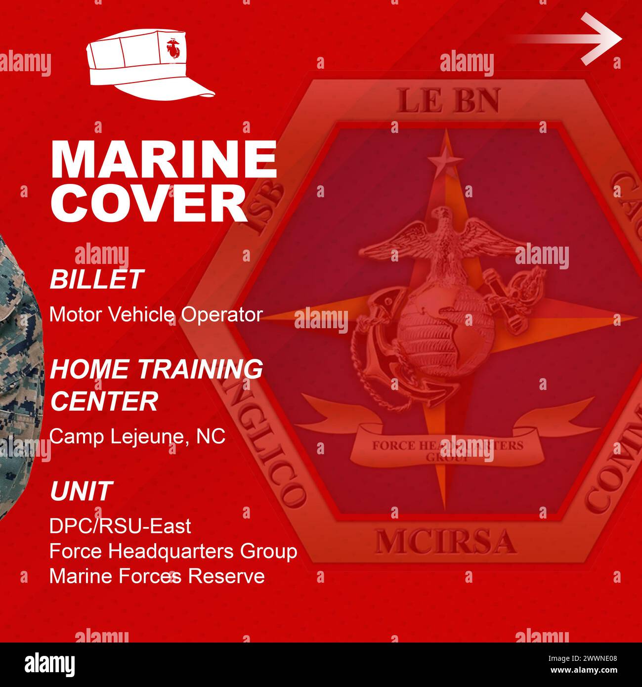 Social media graphic created to highlight Reserve Marines that have been selected as a Renowned Reservist, Marine Corps Support Facility, New Orleans, LA, Feb. 8, 2024. Sgt. Bobby Philips, Texas native and motor vehicle operator with Deployment Processing Command - Reserve Support Unit East, Force Headquarters Group, and fire captain with the Columbia-Richland Fire Department, Columbia, SC, was awarded the Columbia-Richland Fire Department Medal of Honor, for the courageous actions he took, braving life-threatening conditions in the line of duty to save lives during a three-alarm fire at an ap Stock Photo