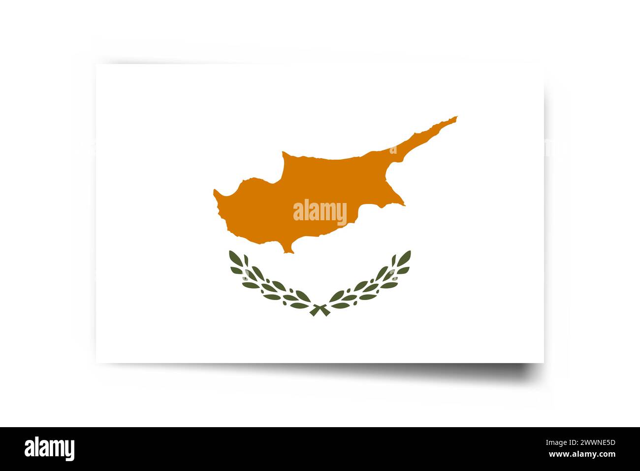 Cyprus flag - rectangle card with dropped shadow isolated on white background. Stock Vector