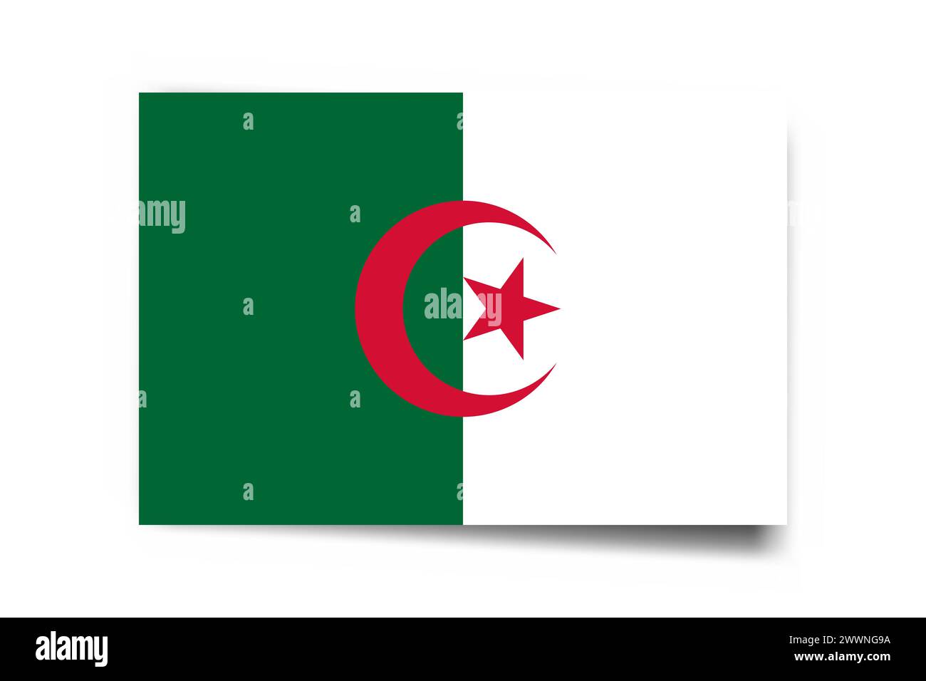 Algeria flag - rectangle card with dropped shadow isolated on white background. Stock Vector