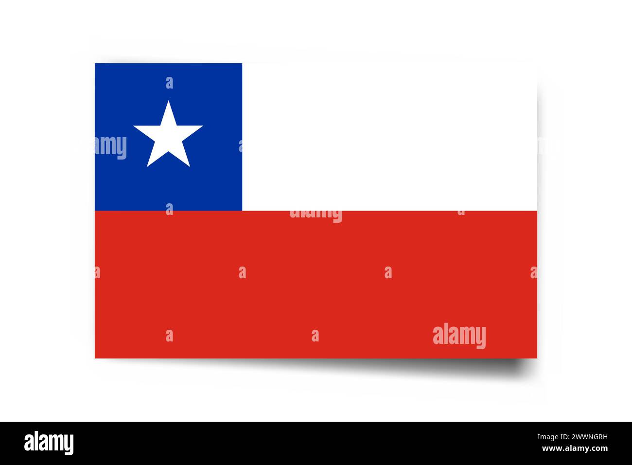 Chile flag - rectangle card with dropped shadow isolated on white background. Stock Vector