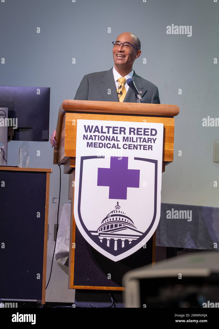 Walter Reed National Military Medical Center hosted a Black History Month observance on Feb. 6, 2024, in Memorial Auditorium, featuring retired U.S. Army Brig. Gen. (Dr.) Norvell “Van” Coots.   Coots served as the last director of the Walter Reed Health Care System (WRHCS) and hospital at Walter Reed Army Medical Center (WRAMC), before the Base Realignment and Closure Act (BRAC) of 2005, which consolidated the National Naval Medical Center and WRAMC (which served as the headquarters of WRHCS), culminating in the opening of Walter Reed National Military Medical Center in November 2011. He curre Stock Photo