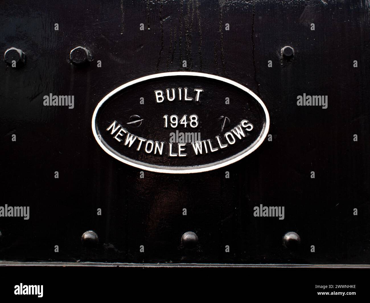 Steam engine manufacturers plate, Newton Le Willows, North Yorkshire Moors, Railway, Yorkshire, England United Kingdom Stock Photo