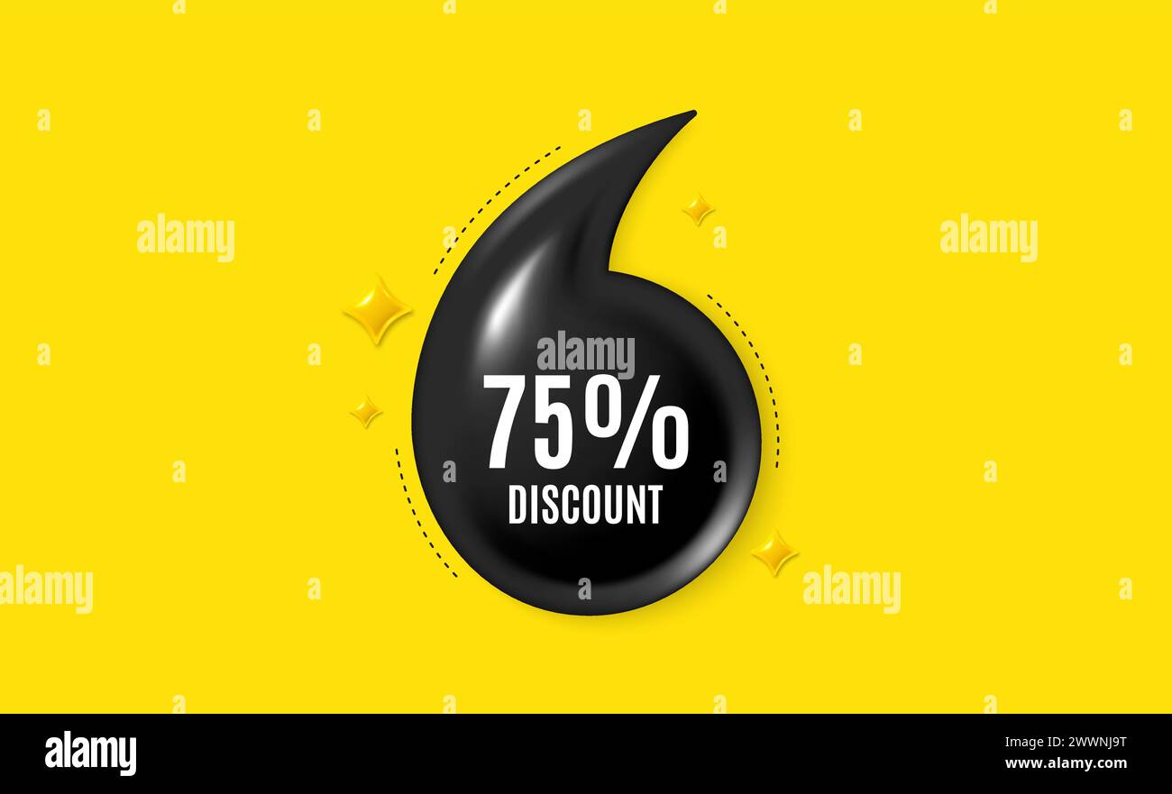Offer 3d quotation banner. 75 percent discount tag. Sale offer price sign. Special offer symbol. Discount quote message. Quotation comma yellow banner Stock Vector