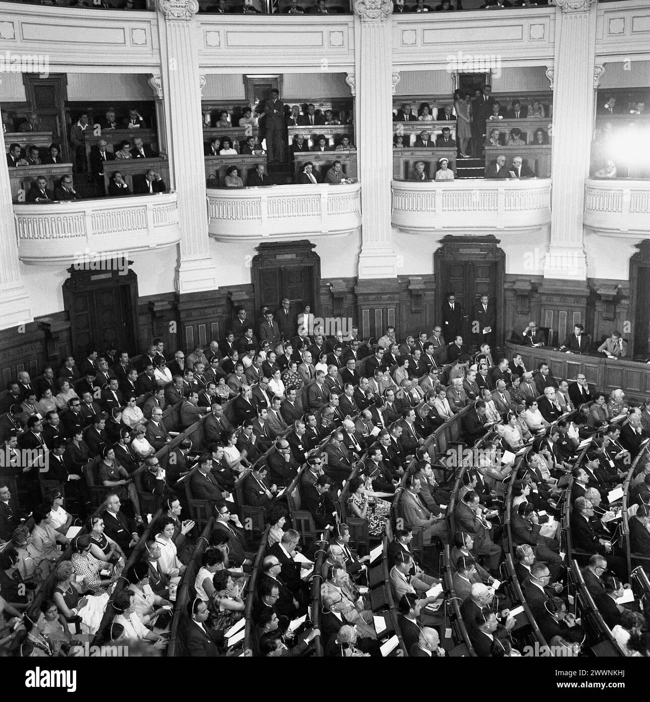 Bucharest, Socialist Republic of Romania, 1979. Participants from foreign countries at a conference organized by the Romanian Communist Party. Stock Photo