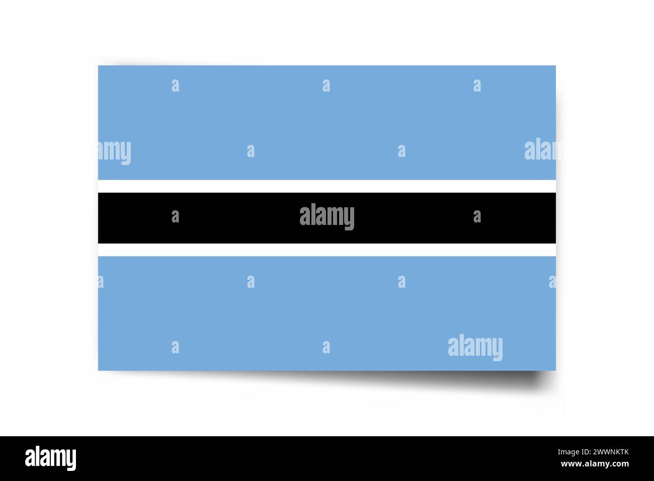 Botswana flag - rectangle card with dropped shadow isolated on white background. Stock Vector
