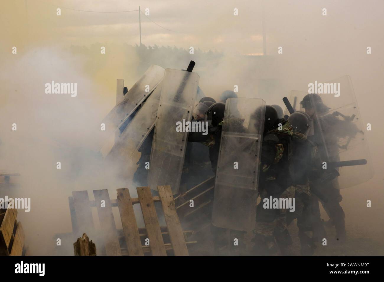 Albanian soldiers conduct crowd riot control training during Kosovo ...