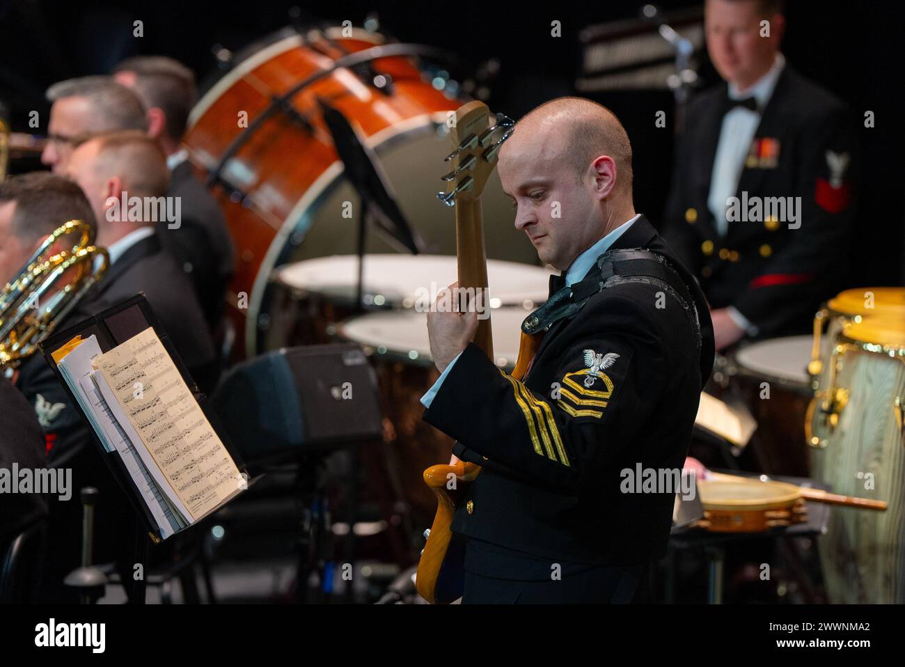 240205-N-PN185-1017 - Austin, Texas (Feb. 5, 2024) - Chief Musician Kyle Augustine, from Woodbridge, Virginia, performs at the United States Navy Band 2024 national tour concert at Westlake Community Performing Arts Center.  The Navy Band will travel 2500 ground miles over 18 days to 7 states, giving 12 public concerts as well as 5 concerts for students in schools.  Navy Stock Photo