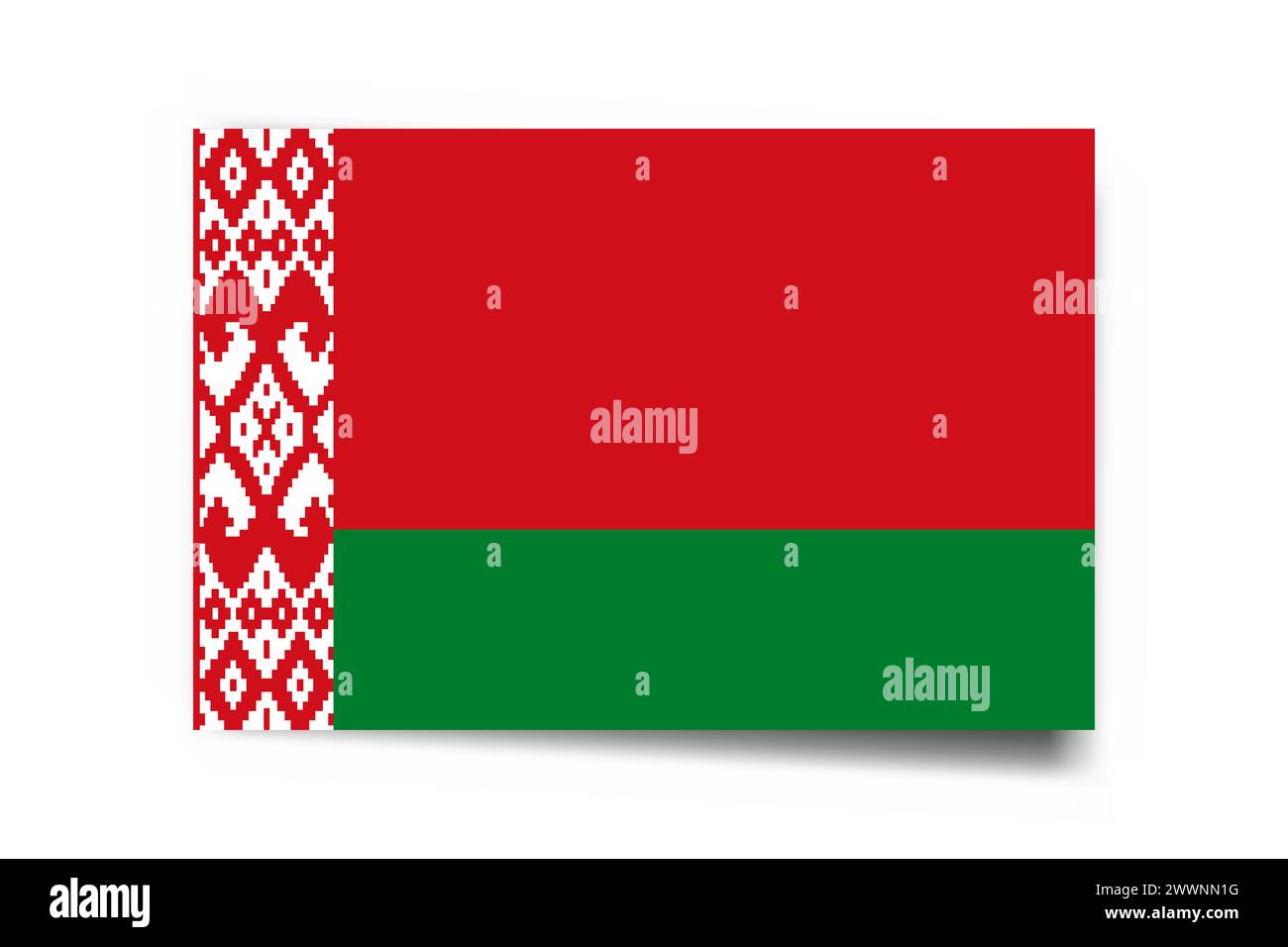 Belarus flag - rectangle card with dropped shadow isolated on white background. Stock Vector