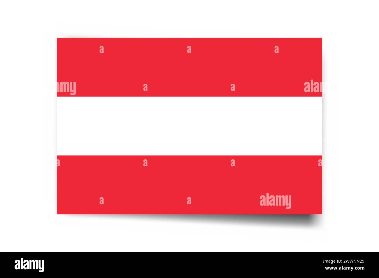 Austria flag - rectangle card with dropped shadow isolated on white background. Stock Vector