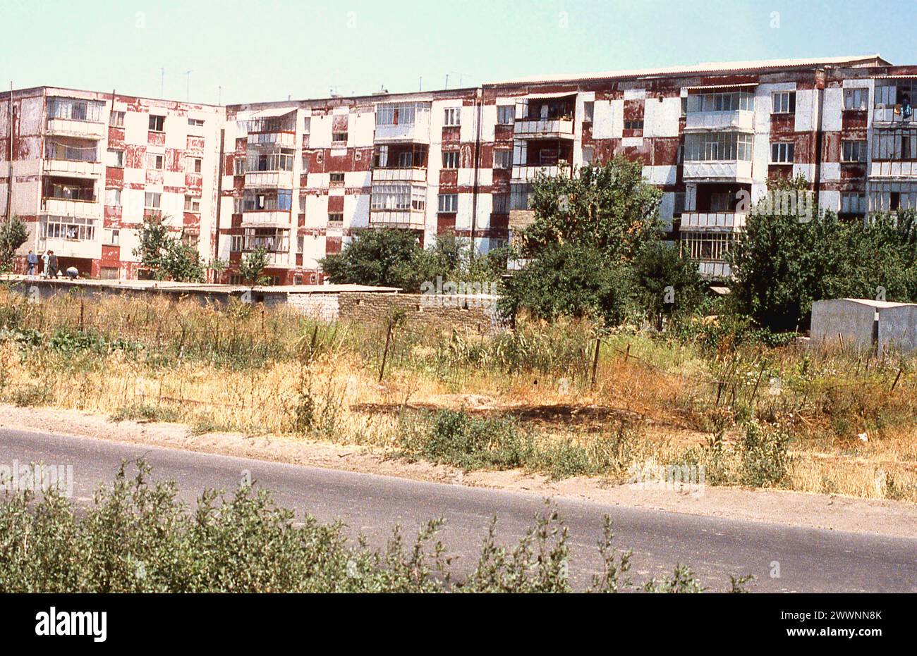 Communist-era apartment buildings in Zimnicea, Teleorman County, Romania, approx. 1993 Stock Photo