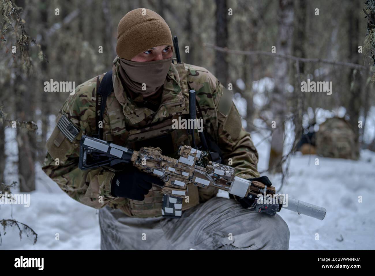 A U.S. Army Ranger from the 75th Ranger Regiment pull security during ...