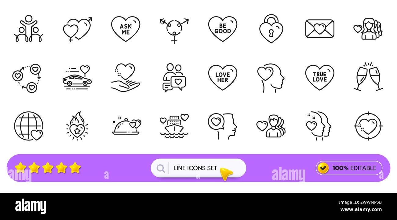 Woman love, Heart and Hold heart line icons for web app. Pictogram icon. Line icons. Vector Stock Vector