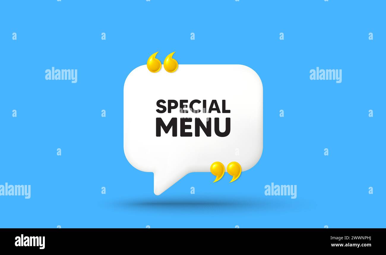 Special menu tag. Kitchen food offer. Chat speech bubble 3d icon. Vector Stock Vector