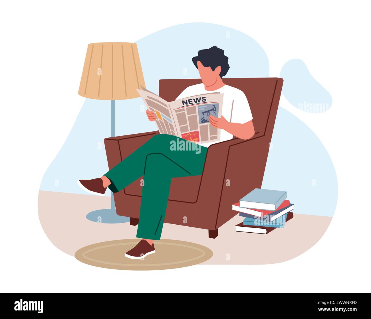 Reading Newspapers Young Man Is Sitting In Armchair And Reading Latest