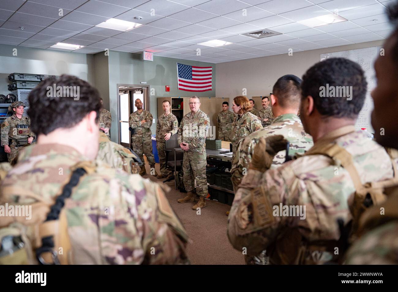 Maj. Gen. Randall Kitchens, Chief of Chaplains, speaks to the Airmen of