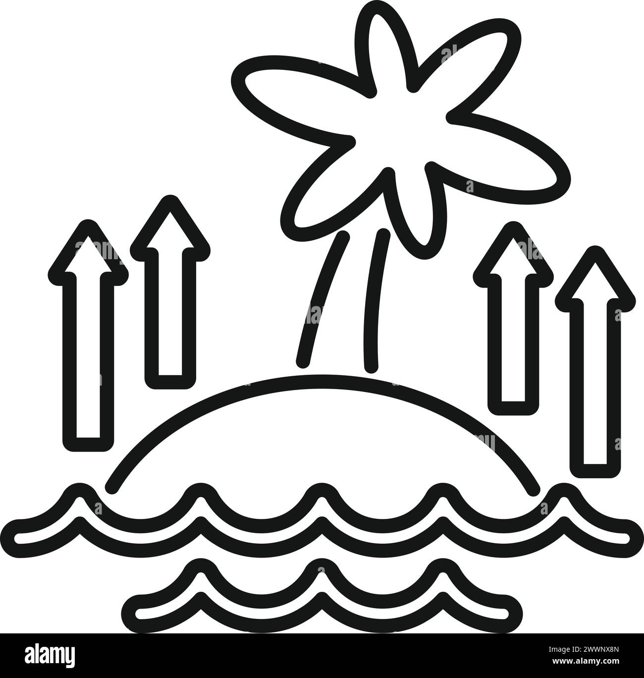 Sea level rise on island icon outline vector. Climate change. Global