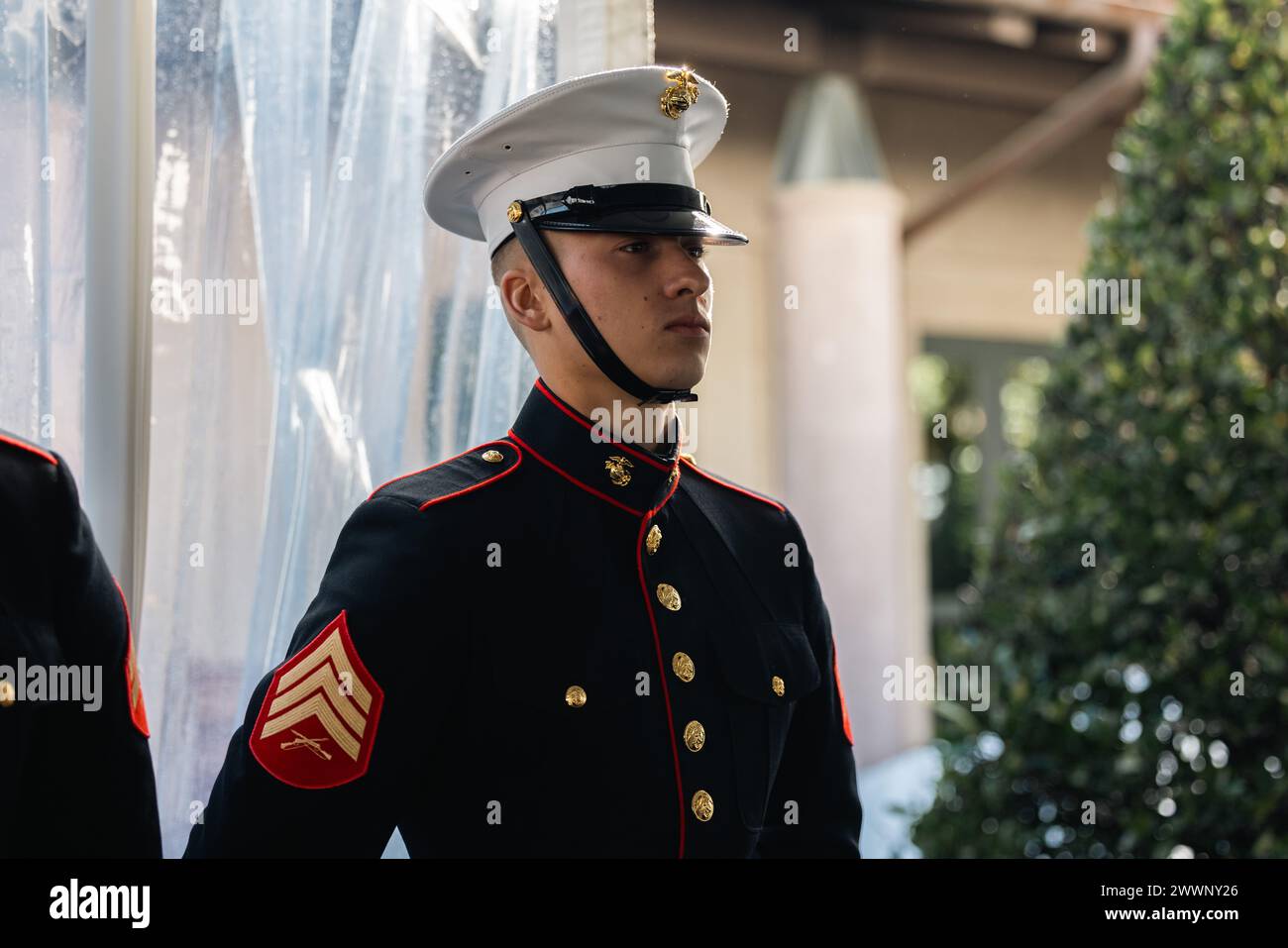 U.S. Marine Corps Sgt. Montgomery Hill, the color sergeant for ...