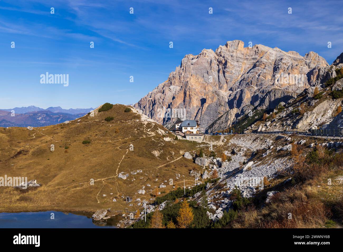 Landscape near Livinallongo del Col di Lana and Valparola Pass, Dolomites Alps, South Tyrol, Italy Stock Photo