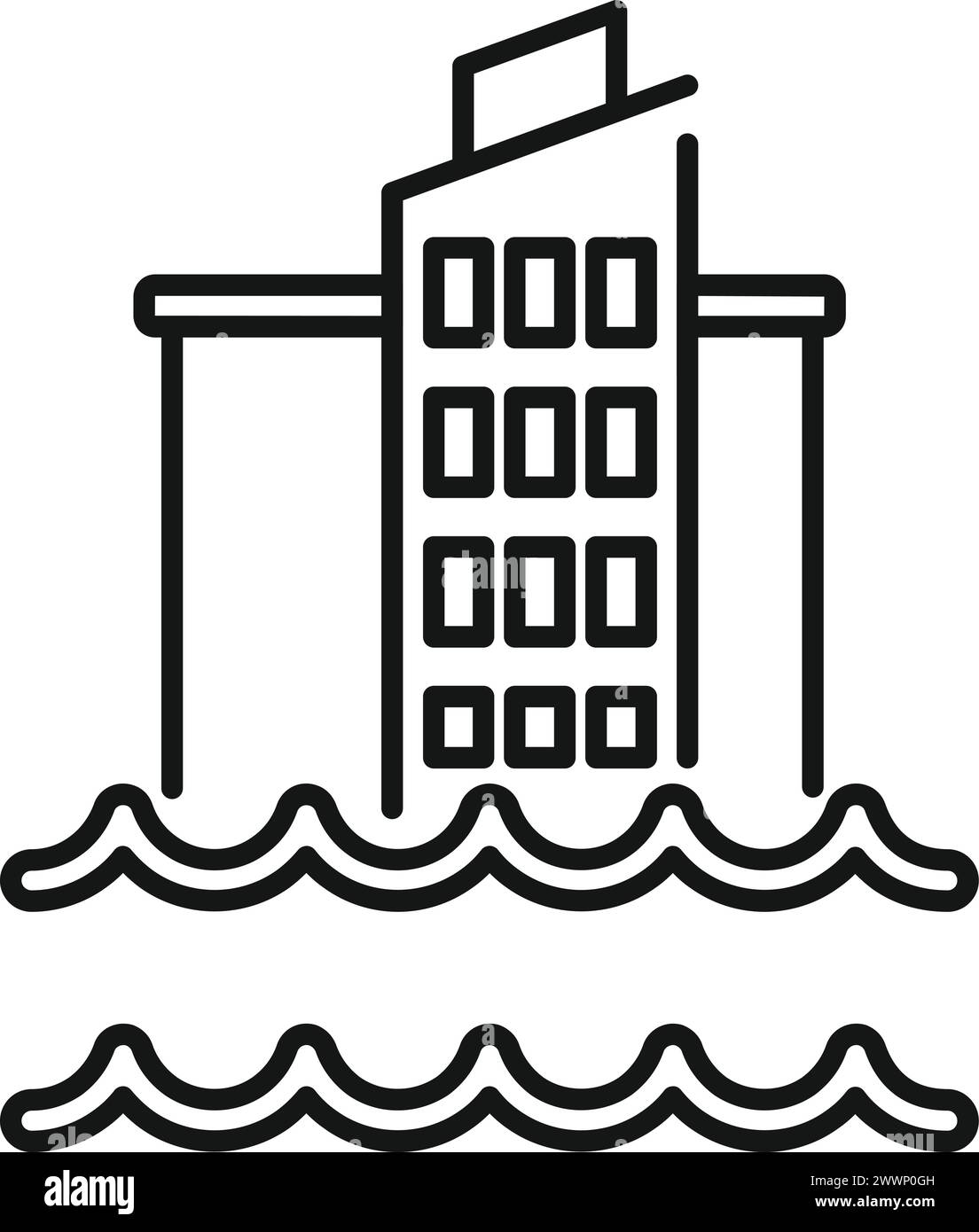 Flood problem city icon outline vector. Climate change disasters. Ocean 