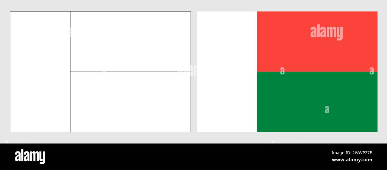 Madagascar flag - coloring page. Set of white wireframe thin black ...