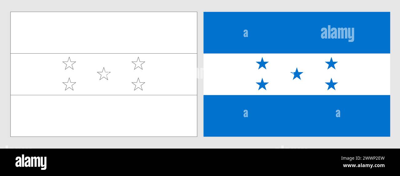 Honduras flag coloring page. Set of white wireframe thin black