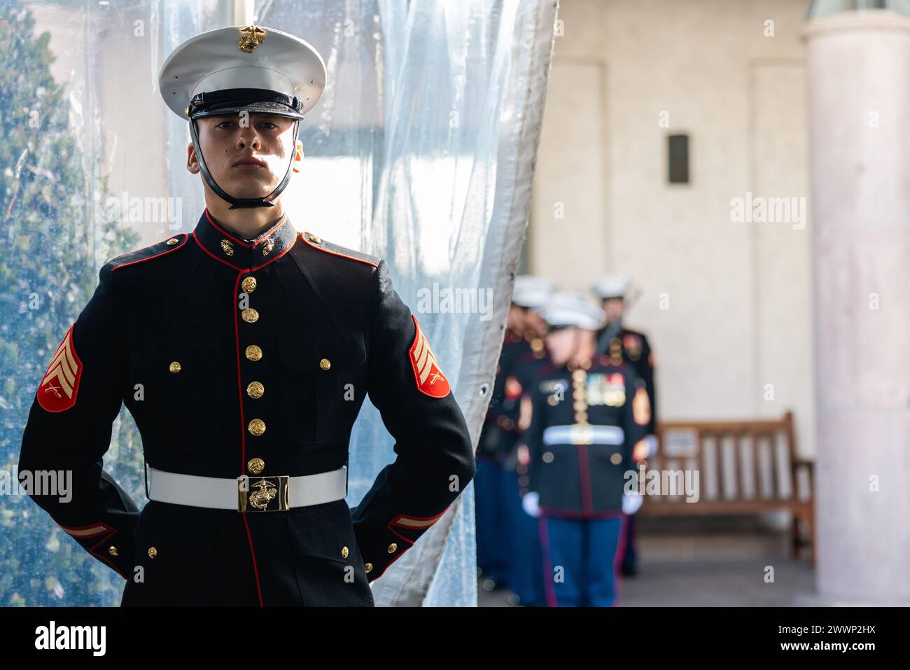 U.S. Marine Corps Sgt. Montgomery Hill, the color sergeant for ...