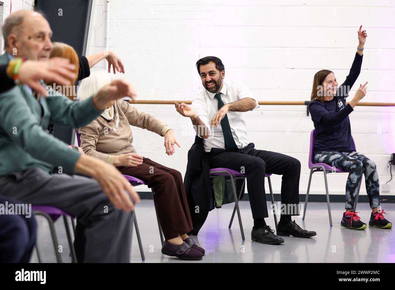 First Minister of Scotland, Humza Yousaf, takes part in a dance ...