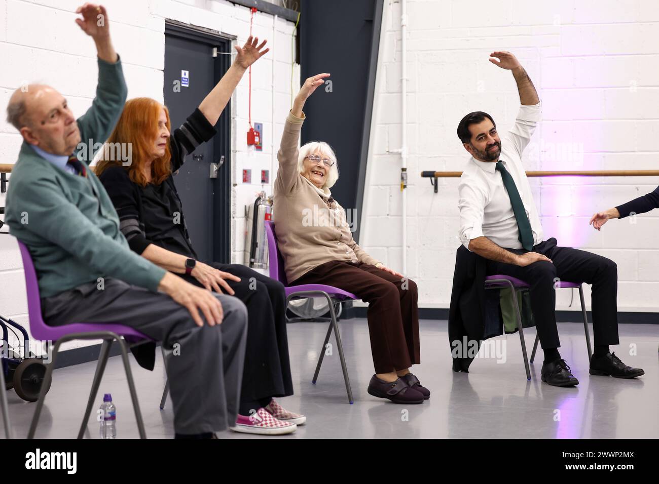 First Minister of Scotland, Humza Yousaf, takes part in a dance ...