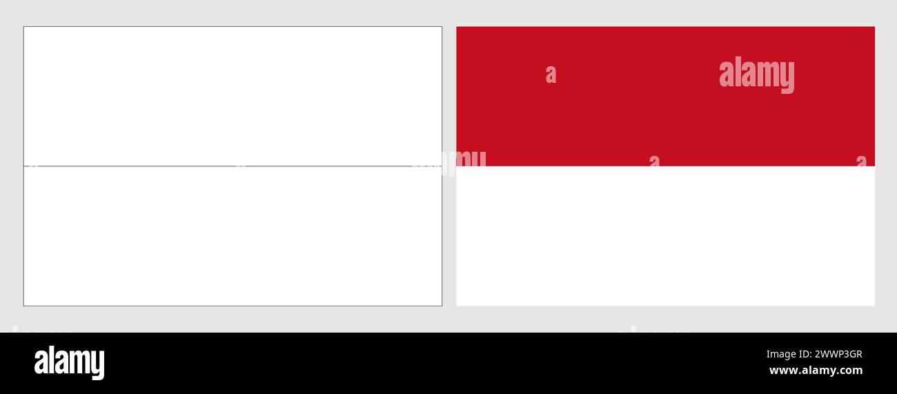 Monaco flag coloring page. Set of white wireframe thin black outline