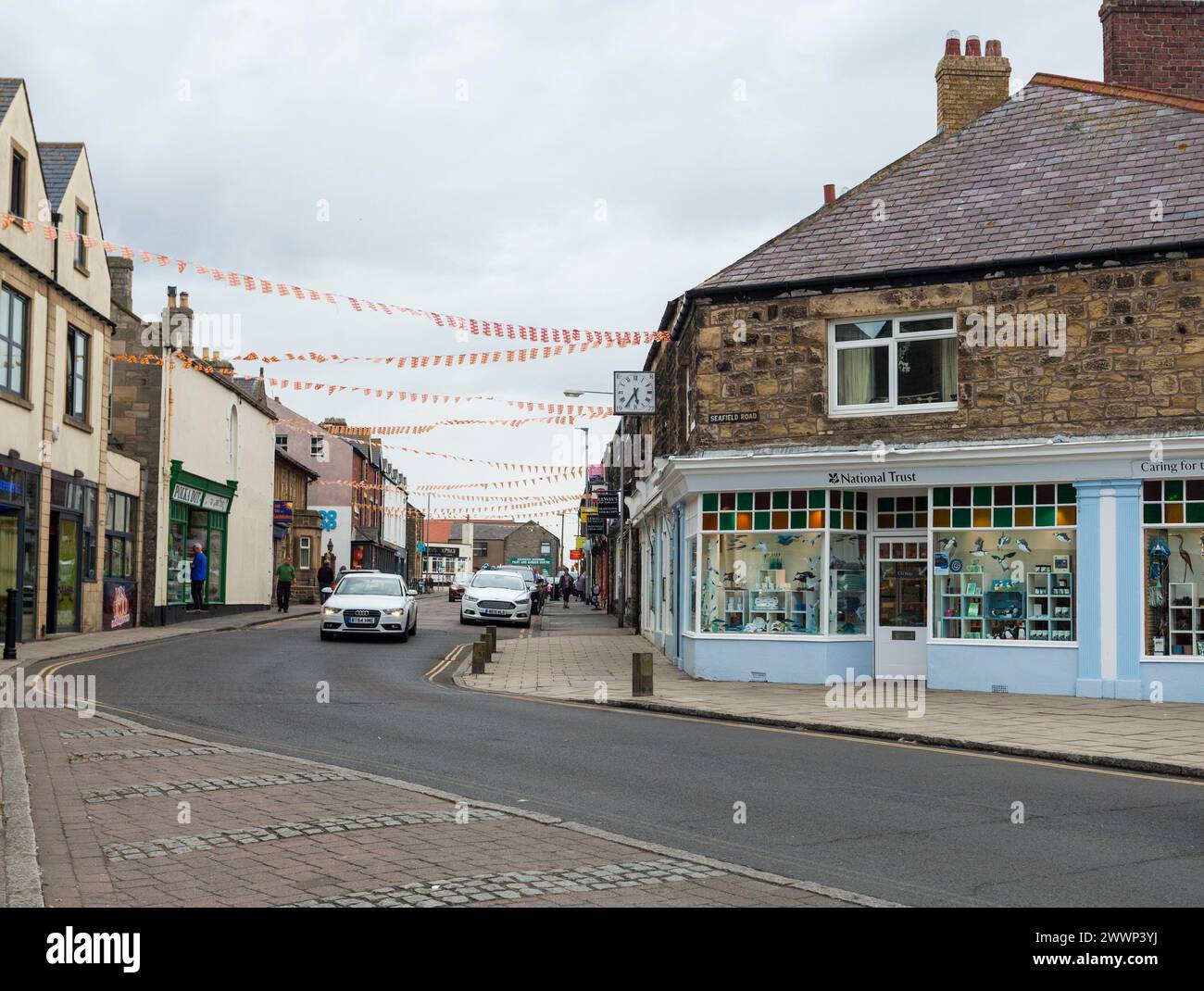 Seafield Road street scene at Seahouses,Northumberland,England,UK Stock Photo