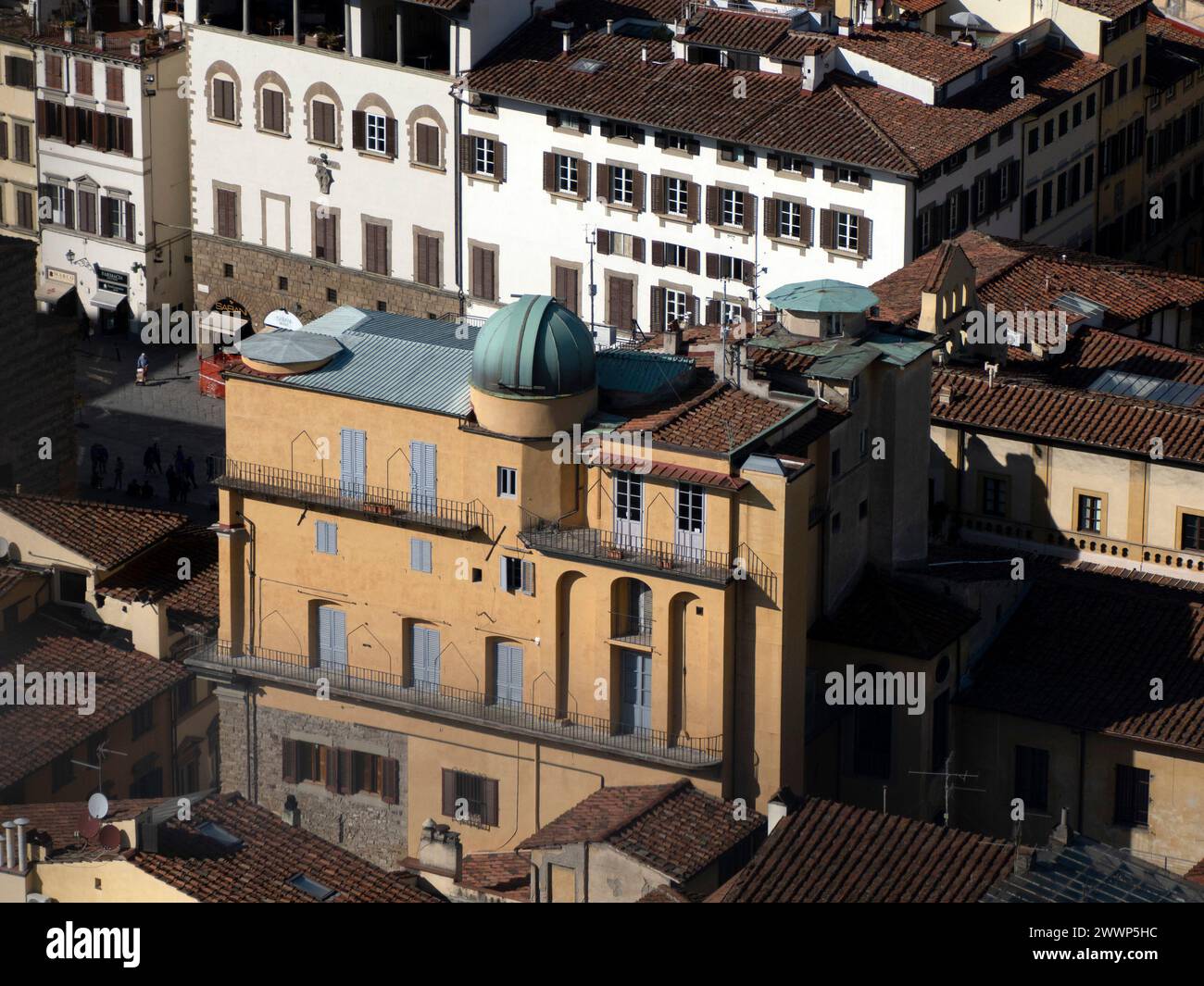 Fondazione Osservatorio Ximeniano Florence Aerial view cityscape from giotto tower detail near Cathedral Santa Maria dei Fiori, Brunelleschi Dome, Ita Stock Photo