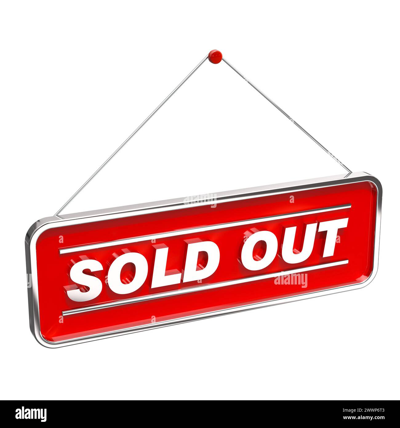 A vibrant red sold out sign with a glossy finish, isolated on a white background. 3d render Stock Photo