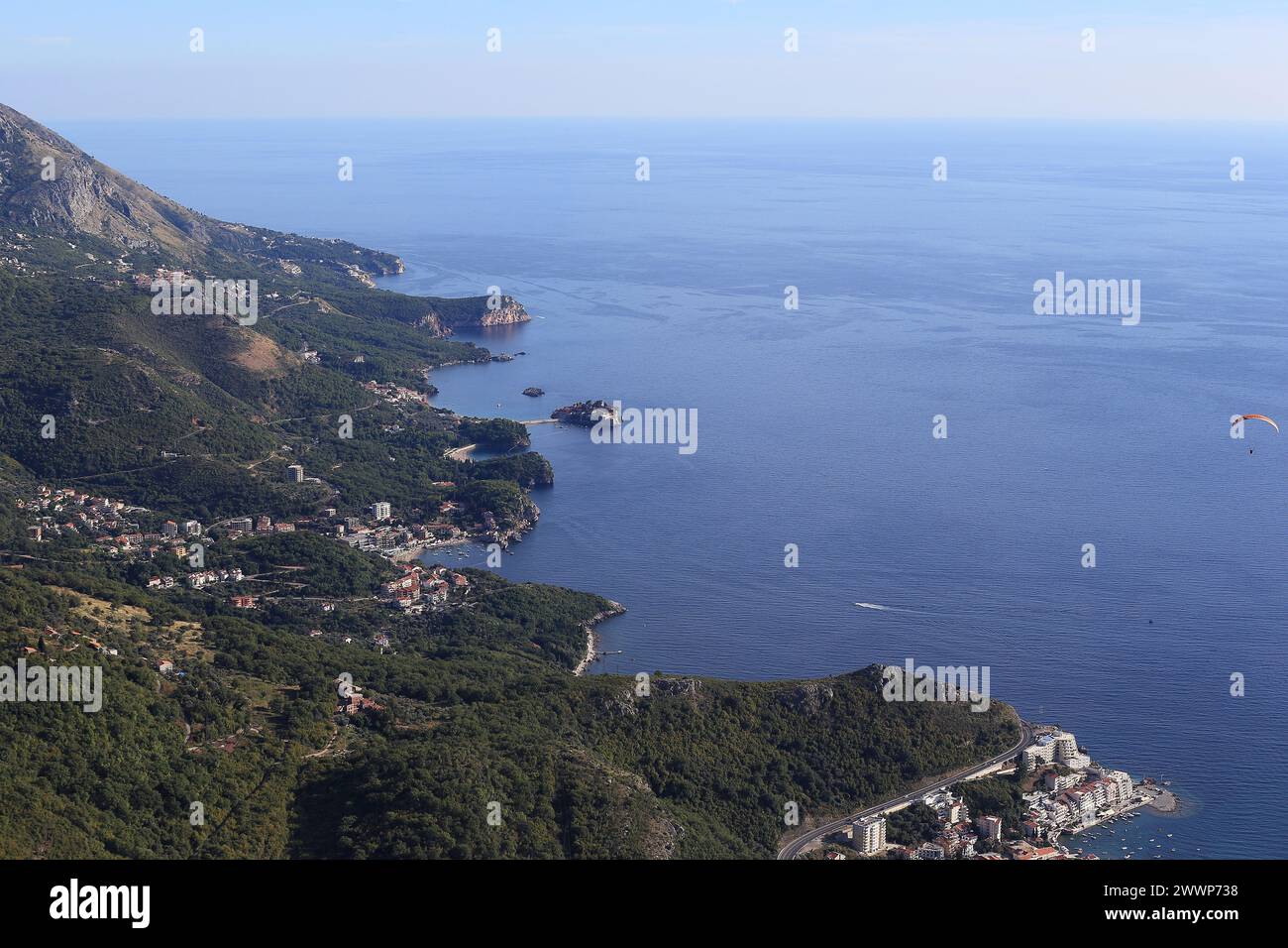 BECICI, MONTENEGRO - SEPTEMBER 15, 2013: This is an aerial view of the Adriatic coastal resort. Stock Photo